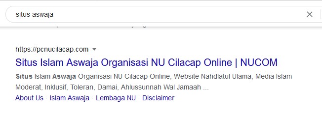Situs Islam Aswaja, Hasil Pencarian Google