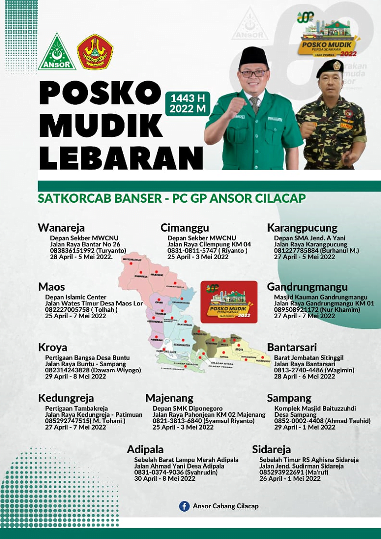 12 Titik Posko Mudik GP Ansor - Banser Kabupaten Cilacap